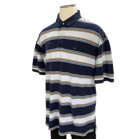 Tommy Hilfiger Striped Polo Shirt XXL Navy Y2K Retro Menswear Classic Fit - Picture 6 of 8